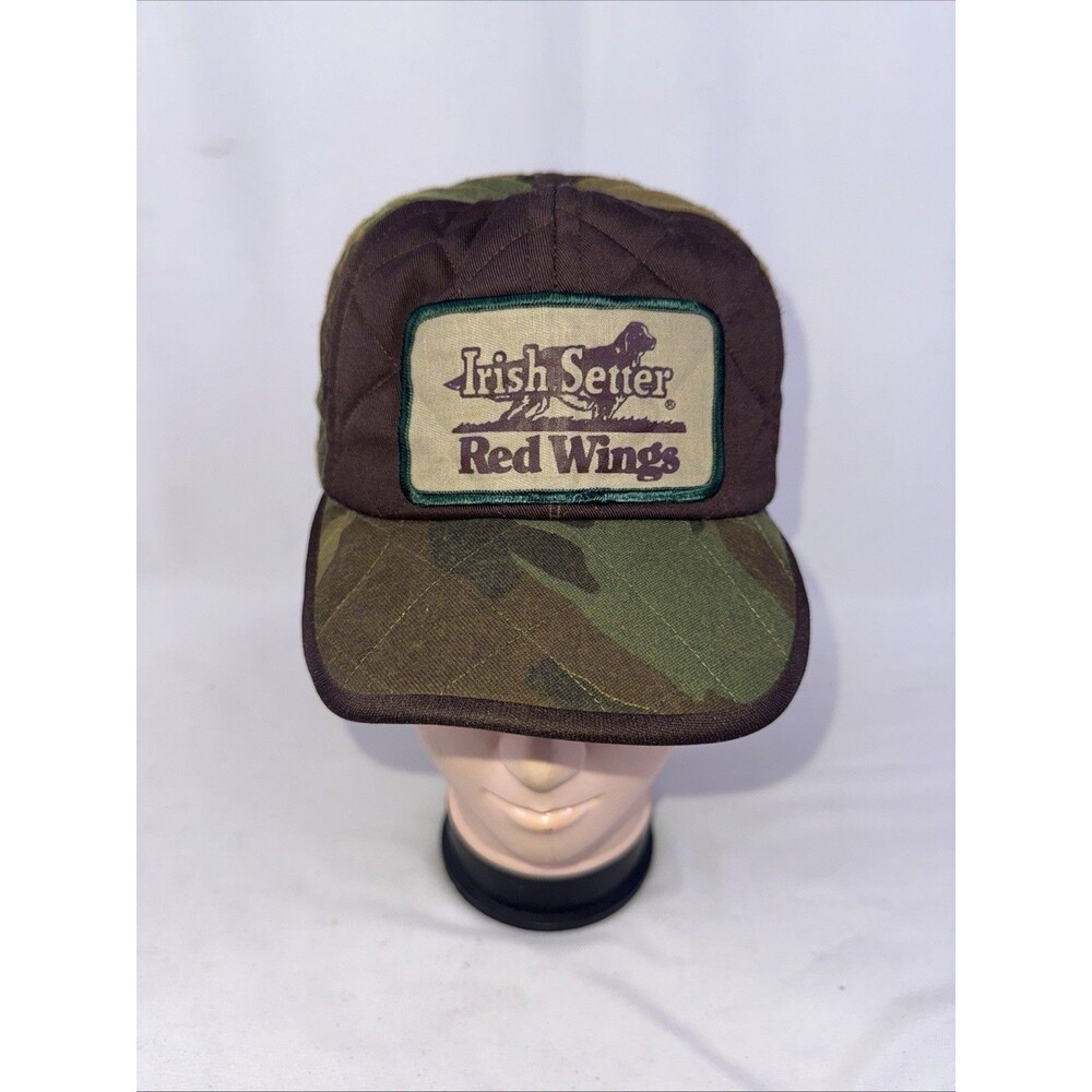 Vintage NOS Irish Setter Red Wings Quilted Camo Brown Green Ear Flap Hat Cap SM